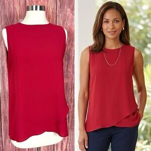 Chicos Red Chiffon Tank Top Back Zip Closure Sleeveless Blouse Size 0 / US Small